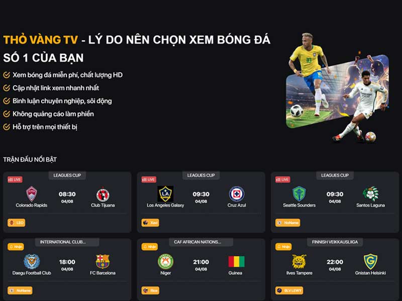 Giao diện trang chủ Thỏ Vàng TV nhẹ, nhanh và thân thiện.