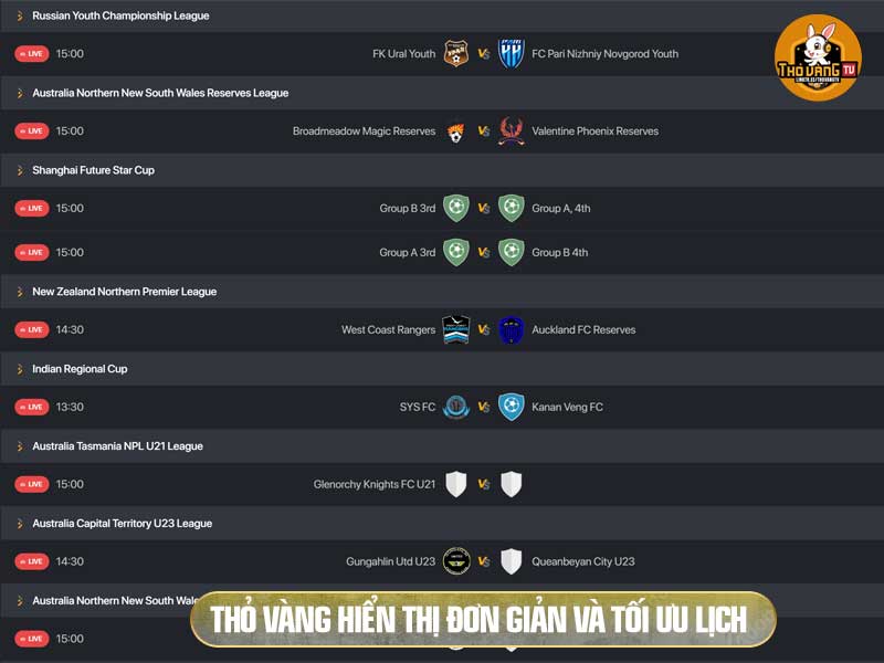 Lịch Thi Đấu được tối ưu theo thứ tự thời gian và có bộ lọc tìm kiếm.